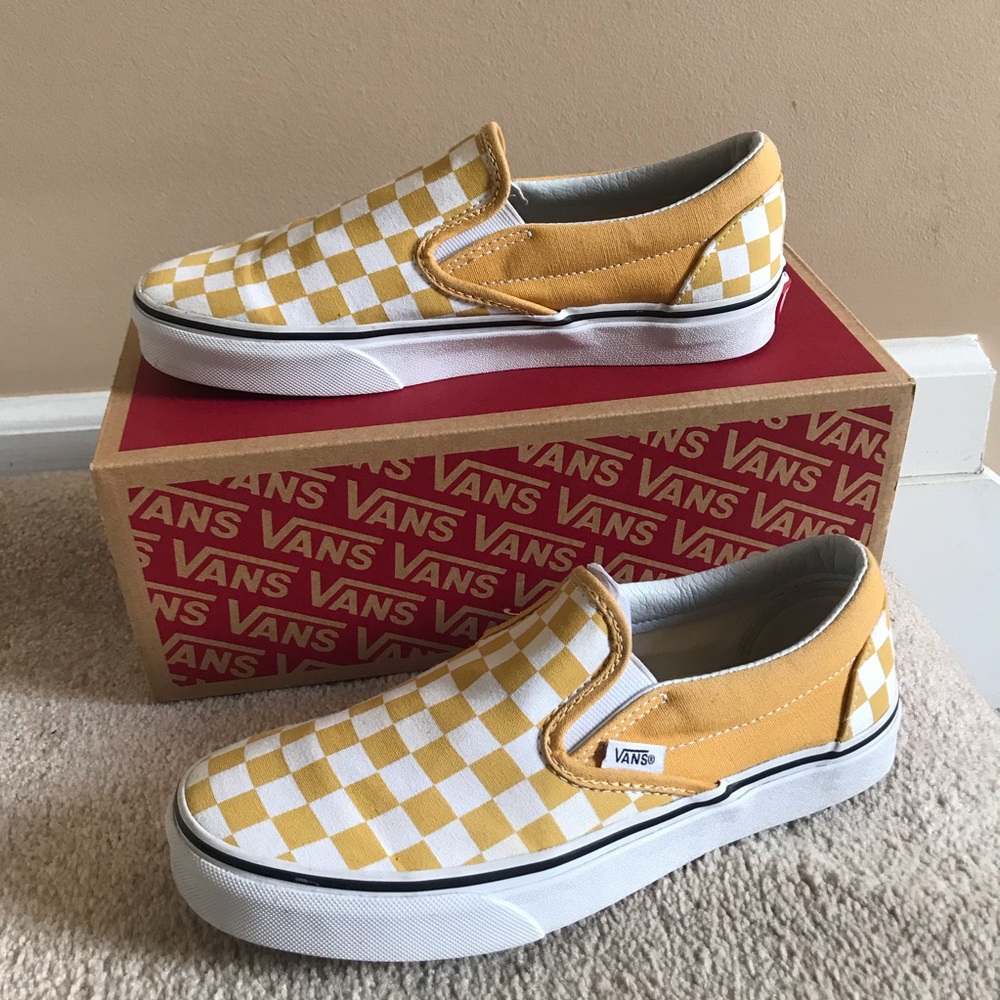 Yellow Checkered Slip On Vans
